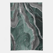 ダークグリーン黒大理石アガテシルバーグラム#1 キッチンタオル (縦)