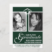 ダークグリーン2枚の写真研究用キャップとスクリプト 招待状 (正面/裏面)