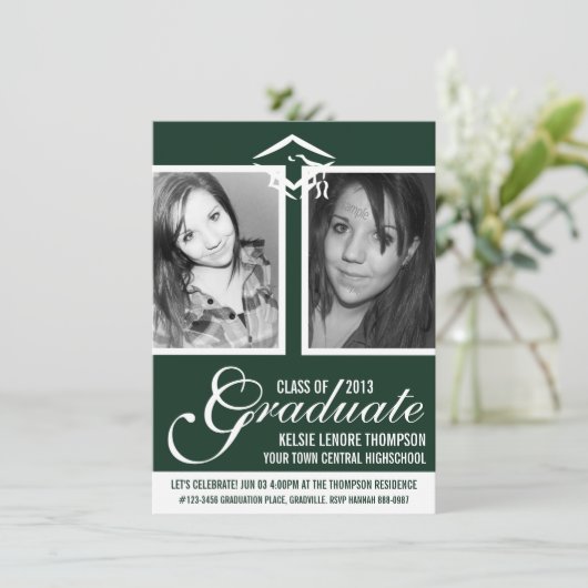 ダークグリーン2枚の写真研究用キャップとスクリプト 招待状 (スタンド正面)