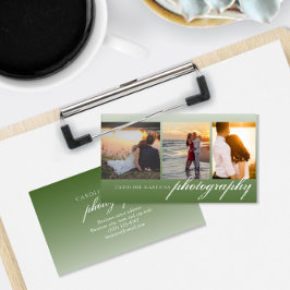 ダークグリーン3フォトコラージュ写真 名刺