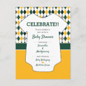 ダークグリーン&イエローパターアーガイルン赤ちゃんシャワー ポストカード (正面)