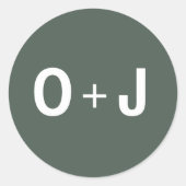 ダークグリーン | イニシャル+ミニマリストScandi結婚の ラウンドシール (正面)