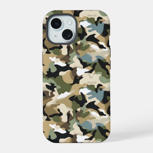 ダークグリーン カモフラージュ iPhone 15ケース (裏面)