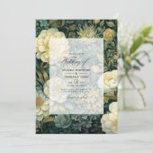 ダークグリーン、クリームと金ゴールド結婚フローラ 招待状 (スタンド正面)