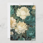 ダークグリーン、クリームと金ゴールド結婚フローラ 招待状 (裏面)