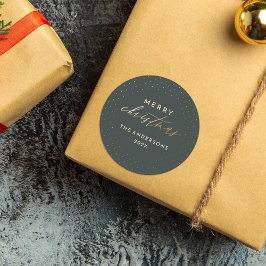 ダークグリーン & ゴールドのドット柄 クリスマスおめでとう ラウンドシール