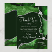 ダークグリーン&シルバーフェイクグリッターアゲットスウィート16 サンキューカード (正面/裏面)