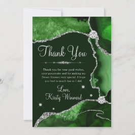 ダークグリーン&シルバーフェイクグリッターアゲットスウィート16 サンキューカード