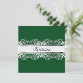 ダークグリーン＆シルバーレースのパーティー招待状 招待状 (スタンド正面)