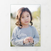 ダークグリーン+スクリプトホリディフォトトリフォールドカード 三つ折り招待状 (カバー)