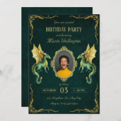 ダークグリーン・ドラゴンゴールデンバースデー 招待状 (正面/裏面)