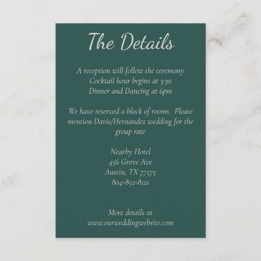 ダークグリーン、ブルゴーニュ&赤面ボホ詳細カード エンクロージャーカード (正面)