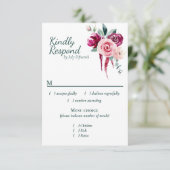 ダークグリーン、ブルゴーニュ&赤面ボホRSVP w/menu Cho 出欠カード (スタンド正面)