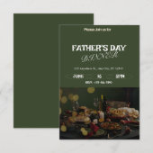 ダークグリーン & ベージュのおしゃれな父の日ディナー 招待状 (正面/裏面)