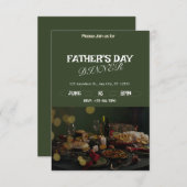 ダークグリーン&ベージュシック父の日ディナー 招待状 (正面/裏面)