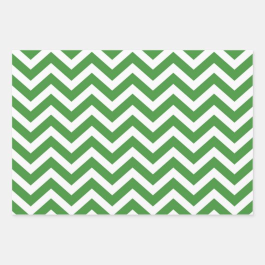 ダークグリーン & ホワイトのシェブロン ウェディング バースデー ラッピングペーパーシート (正面)