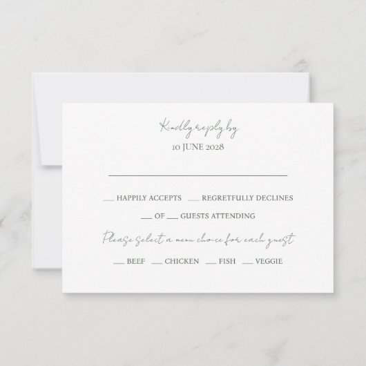 ダークグリーン&ホワイトフローラモノグラムウェディングRSVP 出欠カード (裏面)