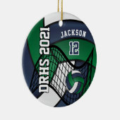 ダークグリーン、ホワイト&ネイビーバレーボール🏐 セラミックオーナメント (右)