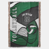 ダークグリーン、ホワイト、ブラックのバレーボールスポーツボール スローブランケット (正面縦)
