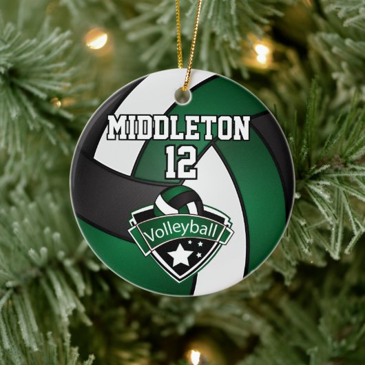 ダークグリーン、ホワイト、ブラックバレーボール🏐 セラミックオーナメント (ツリー)
