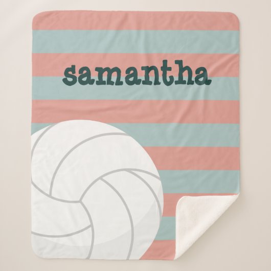 ダークグリーン&メロンピンクジャイアントバレーボールストライプの シェルパブランケット (正面)
