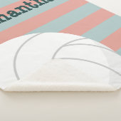 ダークグリーン&メロンピンクジャイアントバレーボールストライプの シェルパブランケット (3/4)