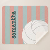 ダークグリーン&メロンピンクジャイアントバレーボールストライプの シェルパブランケット (正面(横))