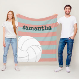 ダークグリーン&メロンピンクジャイアントバレーボールストライプの フリースブランケット