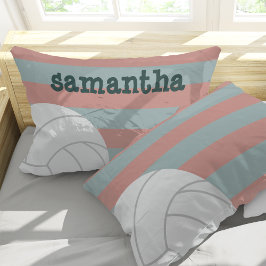 ダークグリーン&メロンピンクジャイアントバレーボールストライプの 枕カバー