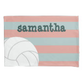 ダークグリーン&メロンピンクジャイアントバレーボールストライプの 枕カバー (正面)