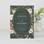 ダークグリーン ロマンティック ボヘミア フラワーボタニカル ウェディング 招待状 (スタンド正面)