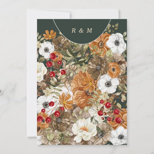 ダークグリーン ロマンティック ボヘミア フラワーボタニカル ウェディング 招待状 (裏面)