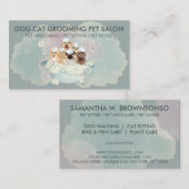 ダークグリーン 猫 犬 ペットグルーマー 名刺 (正面/裏面)