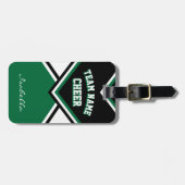 ダークグリーン、白黒のチアリーダーの衣装 ラゲッジタグ (正面横)