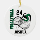 ダークグリーン、白黒バレーボール セラミックオーナメント (正面)