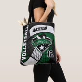 ダークグリーン、白黒バレーボール トートバッグ (クローズアップ)