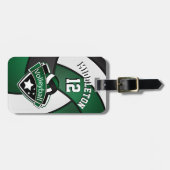 ダークグリーン、白黒バレーボール🏐 ラゲッジタグ (正面横)