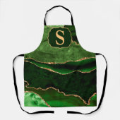 ダークグリーン&金ゴールドグリッターマーブルアゲートモノグラム エプロン (正面)