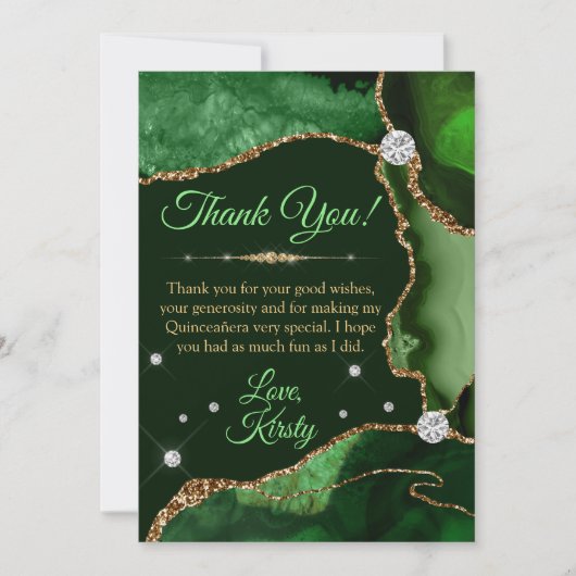 ダークグリーン&金ゴールドフェイクグリッターアゲートキンセニェラ サンキューカード (正面)