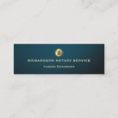 ダークグリーン&金ゴールドモノグラムお洒落公証人事業 スキニー名刺 (正面)