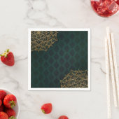 ダークグリーン&金ゴールドモロッコアラビアンナイト結婚ズ スタンダードカクテルナプキン (インサイチュ)