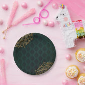 ダークグリーン&金ゴールドモロッコアラビアンナイト結婚ズ ペーパープレート (パーティー)