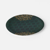 ダークグリーン&金ゴールドモロッコアラビアンナイト結婚ズ ペーパープレート (アングル)