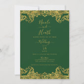 ダークグリーン&金ゴールドレースエレガントウェディング 招待状 (正面)