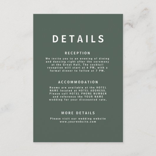 ダークグリーン | Moss Minimalist Scandiモダン結婚の エンクロージャーカード (正面)