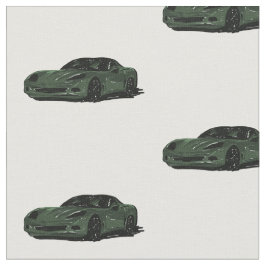 ダークグリーンC6コルベット手描きスケッチ生地 ファブリック