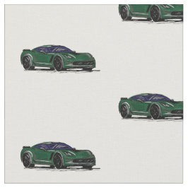 ダークグリーンC7コルベット手描きスケッチ生地 ファブリック