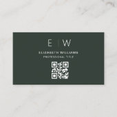 ダークグリーンQRコードモノグラムミニマルモダンリスト 名刺 (正面)