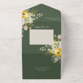 ダークグリーンQRコード上の金ゴールドとベージュフローラ オールインワン招待状 (外側)