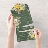 ダークグリーンQRコード上の金ゴールドとベージュフローラ オールインワン招待状 (貼ってはがせる)